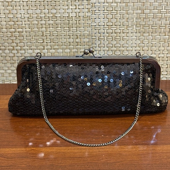 🌟HP🌟VTG 2000s NWT Black Sequin & Gunmetal 2-Way Clutch Evening Bag by The Loft - Picture 2 of 11